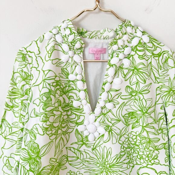 Lilly Pulitzer Newbury Draw the Line Green Floral Beaded Tunic Top 4 - Picture 3 of 10